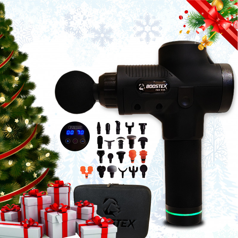 Бесплатная доставка. Ударный перкуссионный массажер Boostex (massage gun) 30 режимов, 21 насадка, батарея