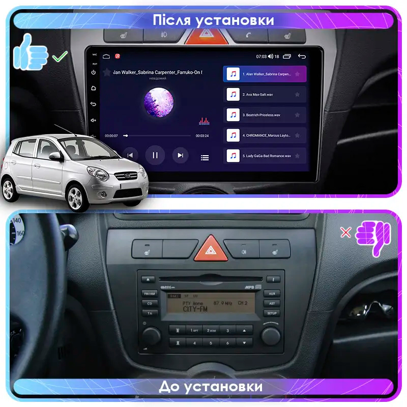 Штатная магнитола Lesko для Kia Picanto I Рестайлинг 2007-2011 экран 9" 2/32Gb Wi-Fi GPS Base