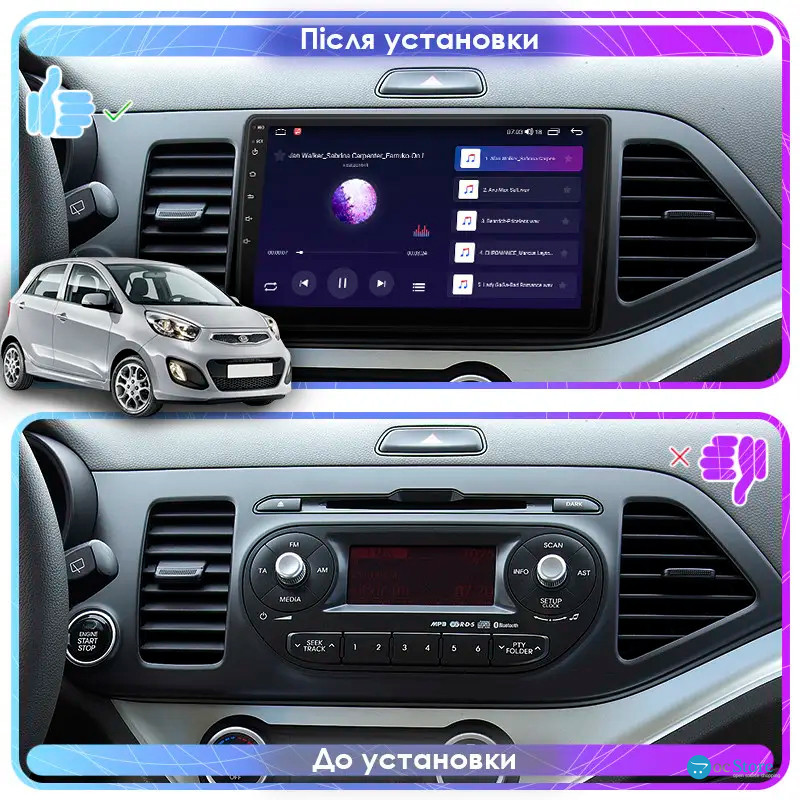 Штатная магнитола Lesko для Kia Picanto II 2011-2015 экран 9" 2/32Gb Wi-Fi GPS Base
