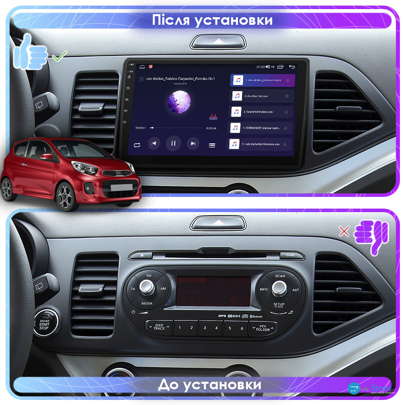Штатная магнитола Lesko для Kia Picanto II Рестайлинг 2015-2017 экран 9" 6/128Gb 4G Wi-Fi GPS Top