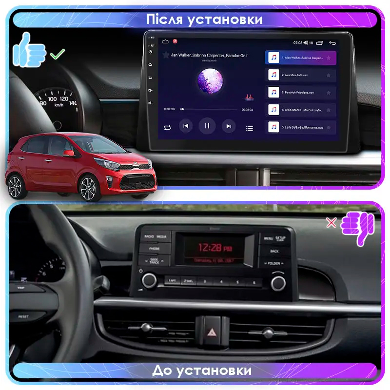 Штатная магнитола Lesko для Kia Picanto III 2017-2021 экран 9" 2/32Gb Wi-Fi GPS Base