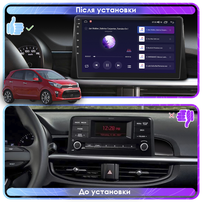 Штатная магнитола Lesko для Kia Picanto III 2017-2021 экран 9" 2/32Gb CarPlay 4G Wi-Fi GPS Prime