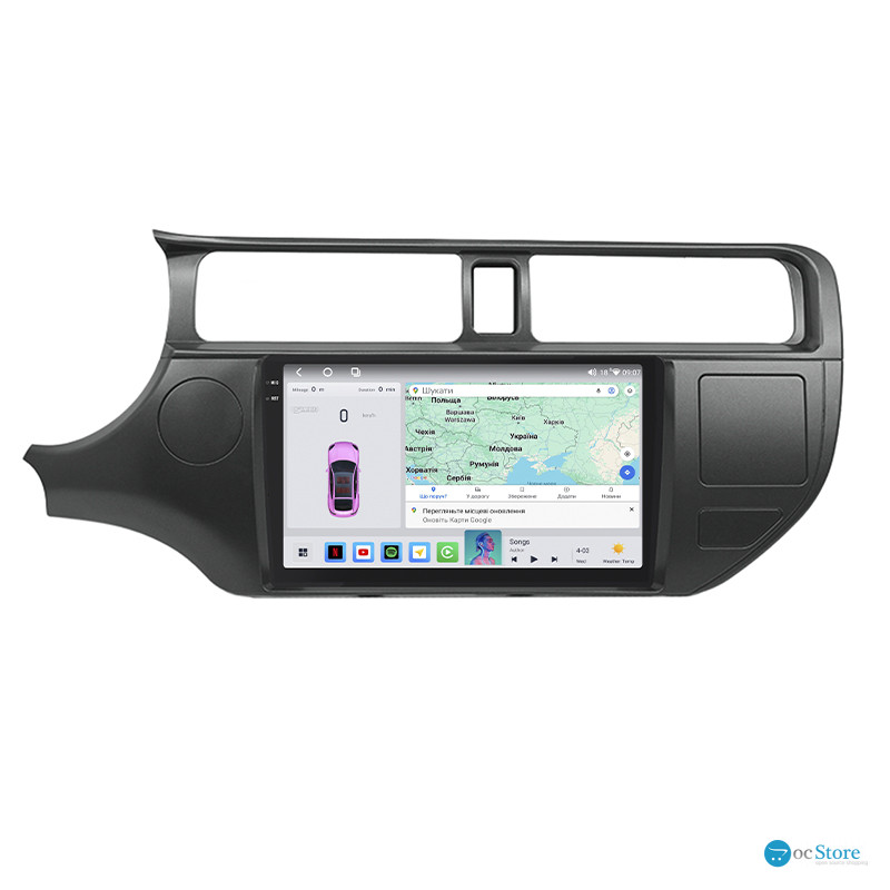 Штатная магнитола Lesko для Kia Rio III 2011-2015 экран 9" 4/64 QLED CarPlay 4G Wi-Fi GPS 360 Prime