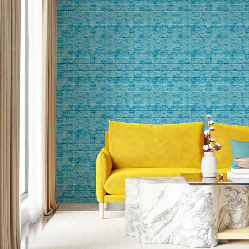 Декоративна 3D панель самоклейка 700х770х5мм Мармур блакитний (цегла) (065) SW-00000033