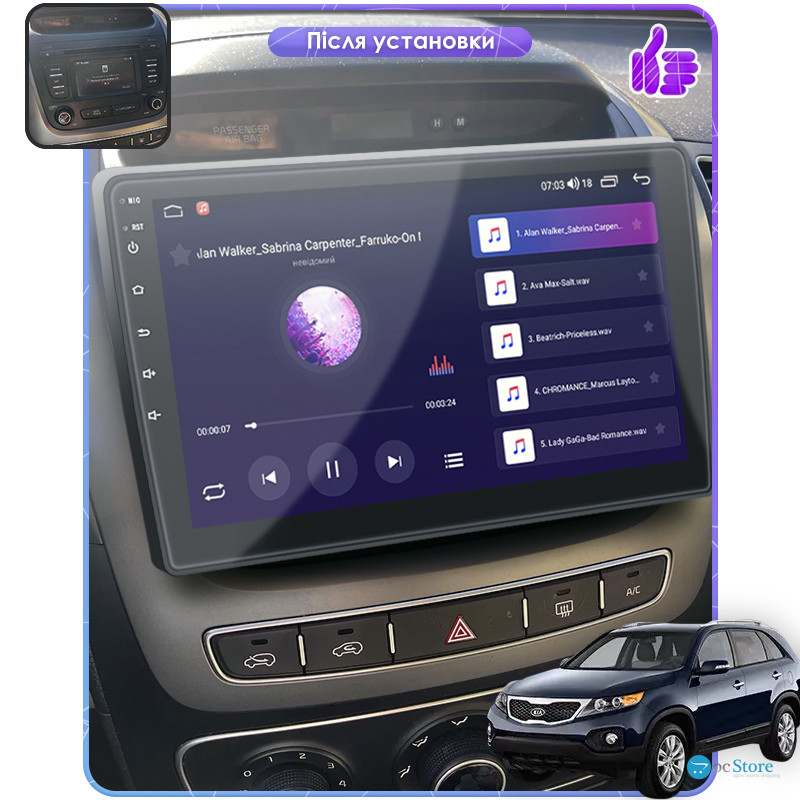 Штатная магнитола Lesko для Kia Sorento II Рестайлинг ver 2 2012-2015 экран 9" 4/64Gb CarPlay 4G Wi-Fi GPS Prime