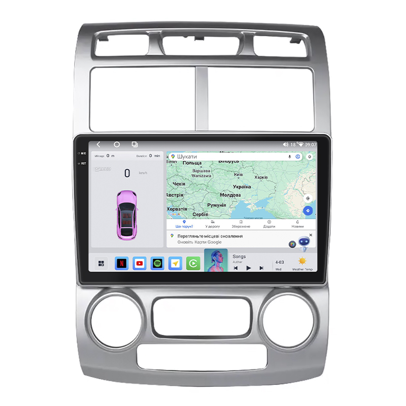 Штатная магнитола Lesko для Kia Sportage II 2004-2008 экран 9" 4/64 QLED CarPlay 4G Wi-Fi GPS 360 Prime