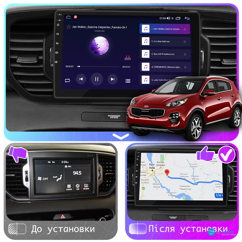 Штатная магнитола Lesko для Kia Sportage IV 2016-2018 экран 9" 4/64Gb CarPlay 4G Wi-Fi GPS Prime