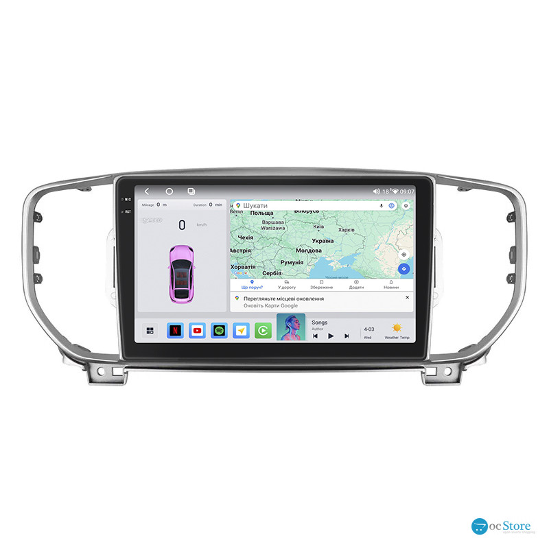 Штатная магнитола Lesko для Kia Sportage IV Рестайлинг 2018-н.в. экран 9" 4/64 QLED CarPlay 4G Wi-Fi GPS 360 Prime