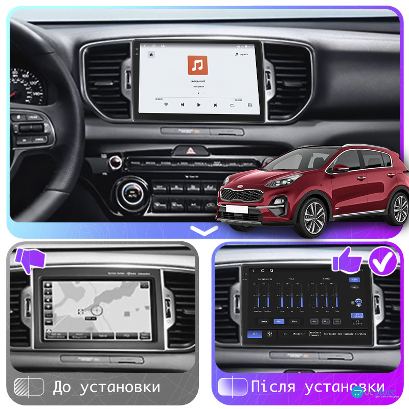 Штатная магнитола Lesko для Kia Sportage IV Рестайлинг 2018-н.в. экран 9" 4/64 QLED CarPlay 4G Wi-Fi GPS 360 Prime