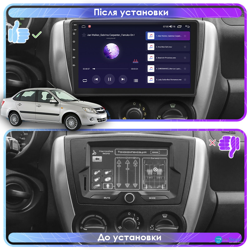 Штатная магнитола Lesko для LADA (ВАЗ) Granta I 2011-2018 экран 9" 2/32Gb CarPlay 4G Wi-Fi GPS Prime