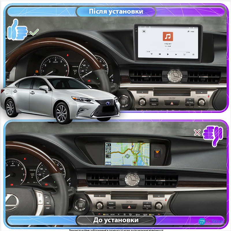 Штатная магнитола Lesko для Lexus ES VI Рестайлинг 2015-2018 экран 9" 4/64 QLED CarPlay 4G Wi-Fi GPS 360 Prime