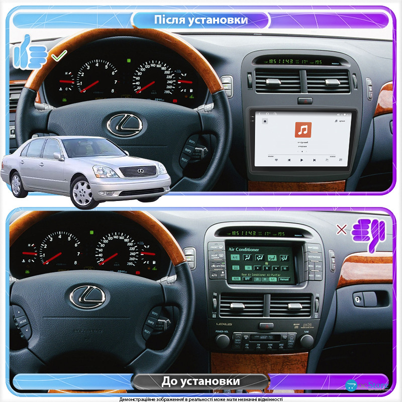 Штатная магнитола Lesko для Lexus LS III Рестайлинг 2003-2006 экран 9" 4/64 QLED CarPlay 4G Wi-Fi GPS 360 Prime