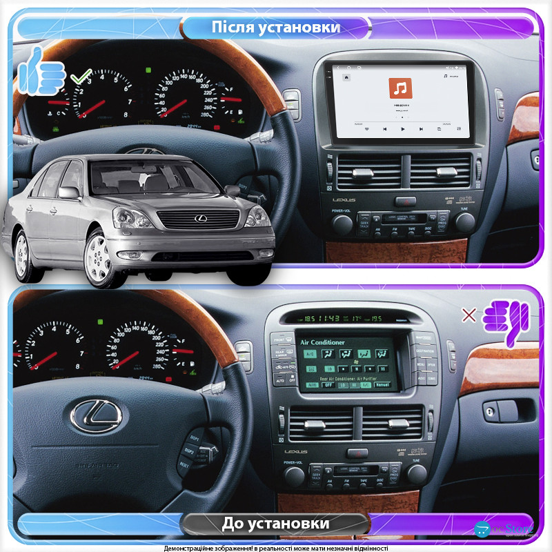 Штатная магнитола Lesko для Lexus LS III Рестайлинг ver 2 2003-2006 экран 9" 4/64 QLED CarPlay 4G Wi-Fi GPS 360 Prime