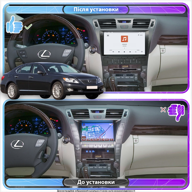 Штатная магнитола Lesko для Lexus LS IV Рестайлинг 2009-2012 экран 10" 4/64 QLED CarPlay 4G Wi-Fi GPS 360 Prime