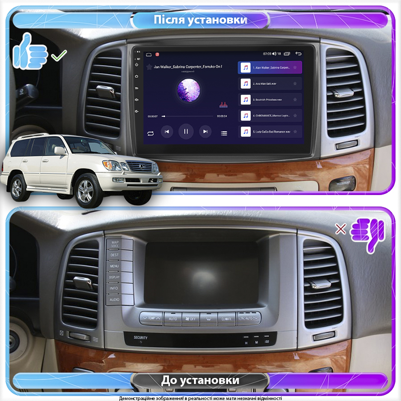 Штатная магнитола Lesko для Lexus LX II Рестайлинг 2002-2007 экран 10" 2/32Gb Wi-Fi GPS Base