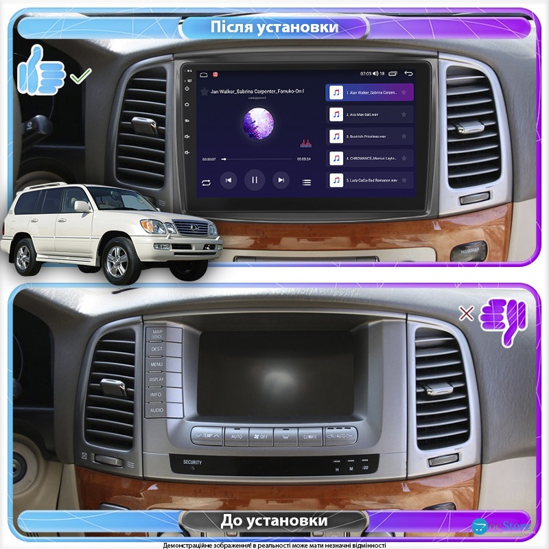 Штатная магнитола Lesko для Lexus LX II Рестайлинг 2002-2007 экран 10" 2/32Gb CarPlay 4G Wi-Fi GPS Prime
