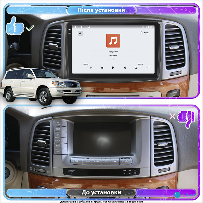 Штатная магнитола Lesko для Lexus LX II Рестайлинг 2002-2007 экран 10" 4/64 QLED CarPlay 4G Wi-Fi GPS 360 Prime