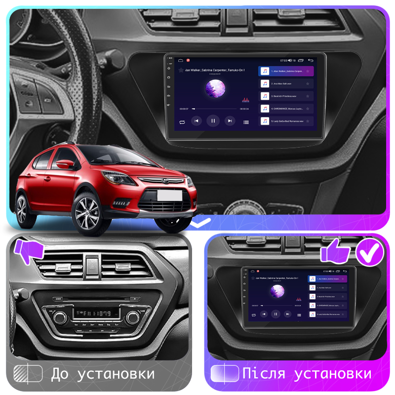 Штатная магнитола Lesko для Lifan X50  2015-н.в. экран 9" 4/64Gb CarPlay 4G Wi-Fi GPS Prime