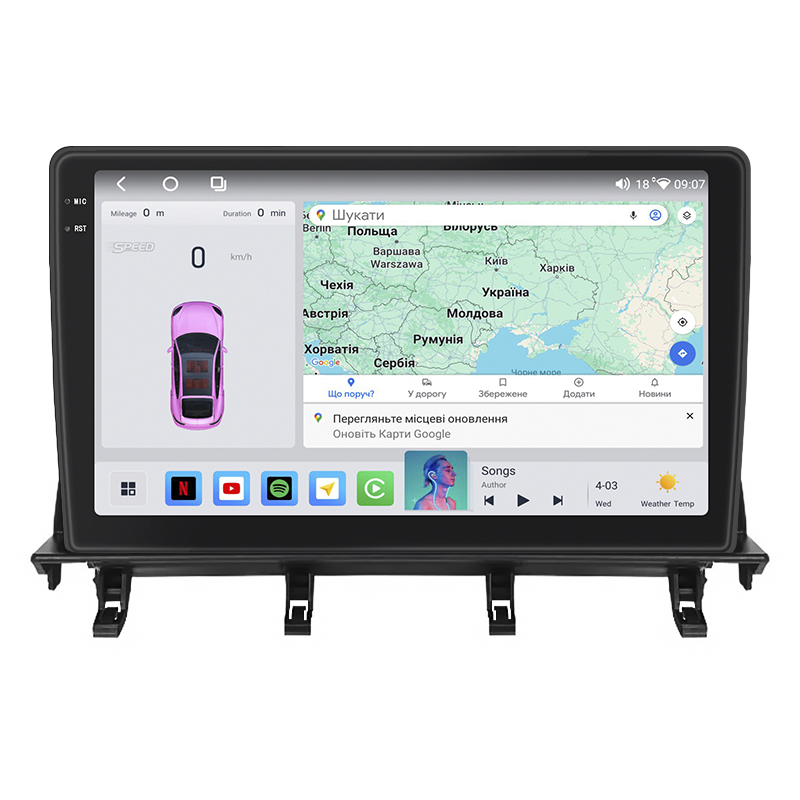 Штатная магнитола Lesko для Mazda 2 I (DY) Рестайлинг 2005-2007 экран 10" 4/64 QLED CarPlay 4G Wi-Fi GPS 360 Prime