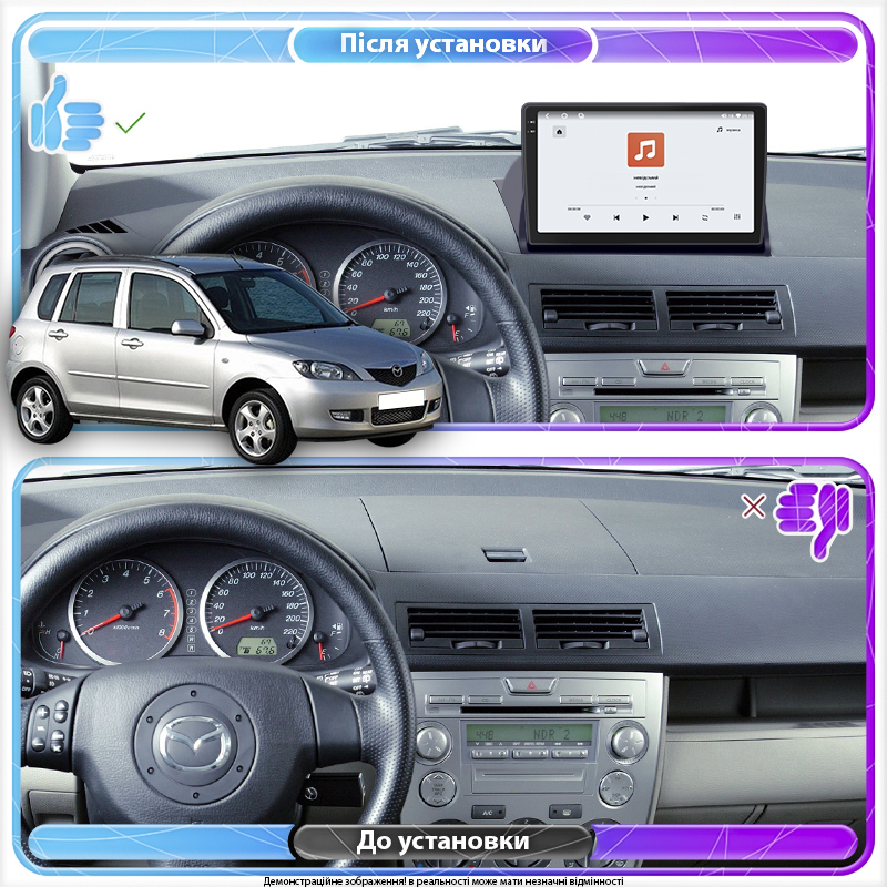 Штатная магнитола Lesko для Mazda 2 I (DY) Рестайлинг 2005-2007 экран 10" 4/64 QLED CarPlay 4G Wi-Fi GPS 360 Prime