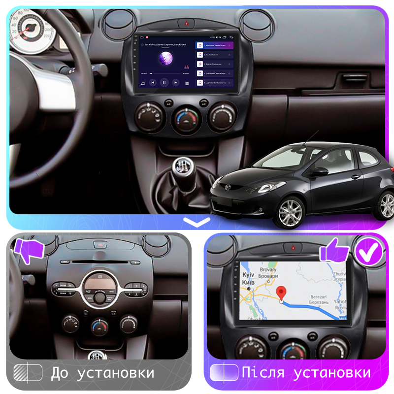 Штатная магнитола Lesko для Mazda 2 II (DE) 2007-2010 экран 9" 2/32Gb CarPlay 4G Wi-Fi GPS Prime