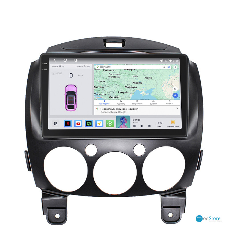 Штатная магнитола Lesko для Mazda 2 II (DE) 2007-2010 экран 9" 4/64 QLED CarPlay 4G Wi-Fi GPS 360 Prime