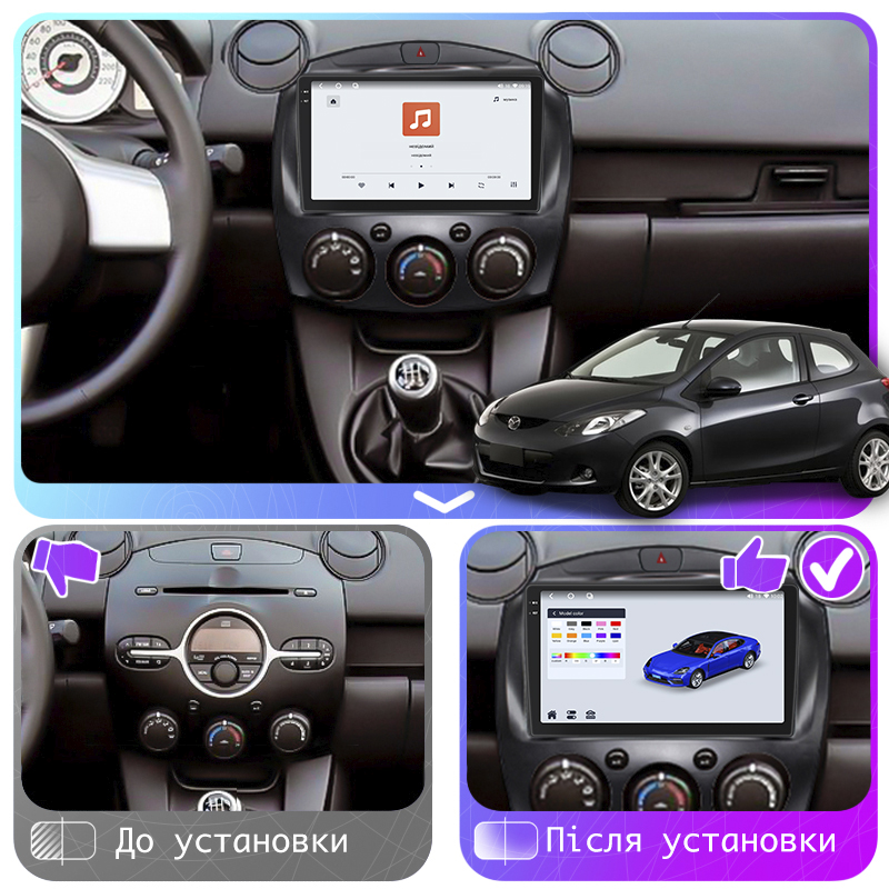 Штатная магнитола Lesko для Mazda 2 II (DE) 2007-2010 экран 9" 4/64 QLED CarPlay 4G Wi-Fi GPS 360 Prime