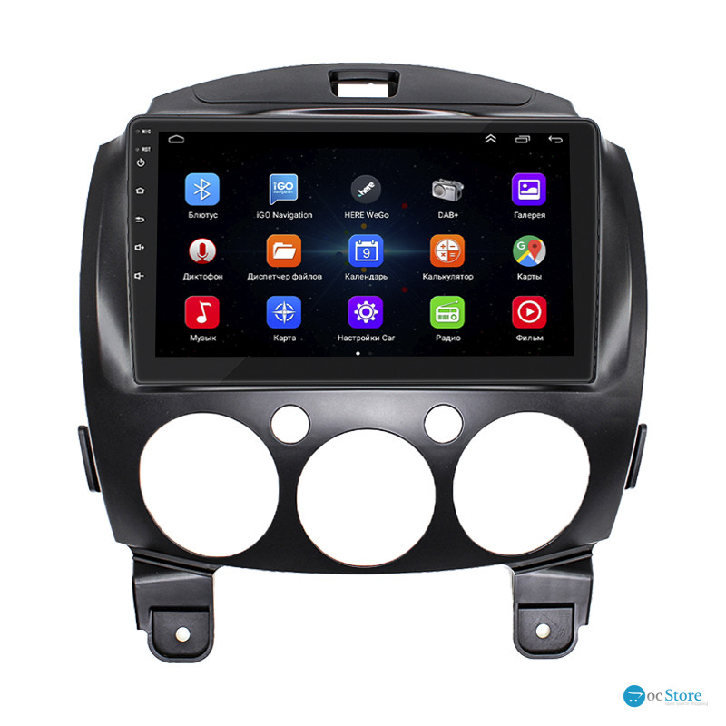 Штатная магнитола Lesko для Mazda 2 II Рестайлинг (DE2) 2010-2014 экран 9" 1/16Gb Wi-Fi GPS Base