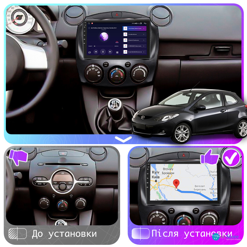 Штатная магнитола Lesko для Mazda 2 II Рестайлинг (DE2) 2010-2014 экран 9" 2/32Gb CarPlay 4G Wi-Fi GPS Prime