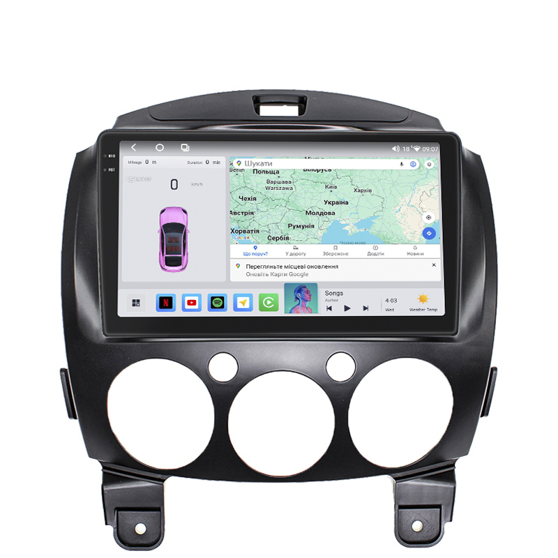 Штатная магнитола Lesko для Mazda 2 II Рестайлинг (DE2) 2010-2014 экран 9" 4/64 QLED CarPlay 4G Wi-Fi GPS 360 Prime