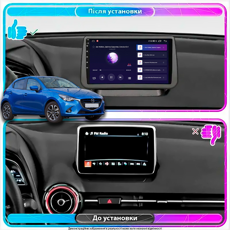 Штатная магнитола Lesko для Mazda 2 III (DJ) 2014-2019 экран 9" 2/32Gb 4G Wi-Fi GPS Top