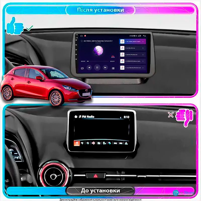 Штатная магнитола Lesko для Mazda 2 III (DJ) Рестайлинг 2019-н.в. экран 9" 2/32Gb Wi-Fi GPS Base
