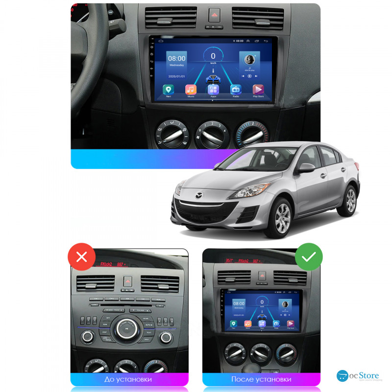Штатная магнитола Lesko для Mazda 3 II (BL) 2008-2011 экран 9" 6/128Gb 4G Wi-Fi GPS Top