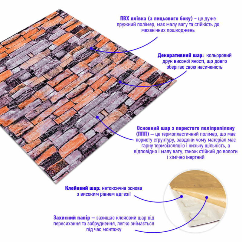 Декоративна 3D панель 700х770х6мм Цегла Катеринославська піщаник (045) SW-00000044