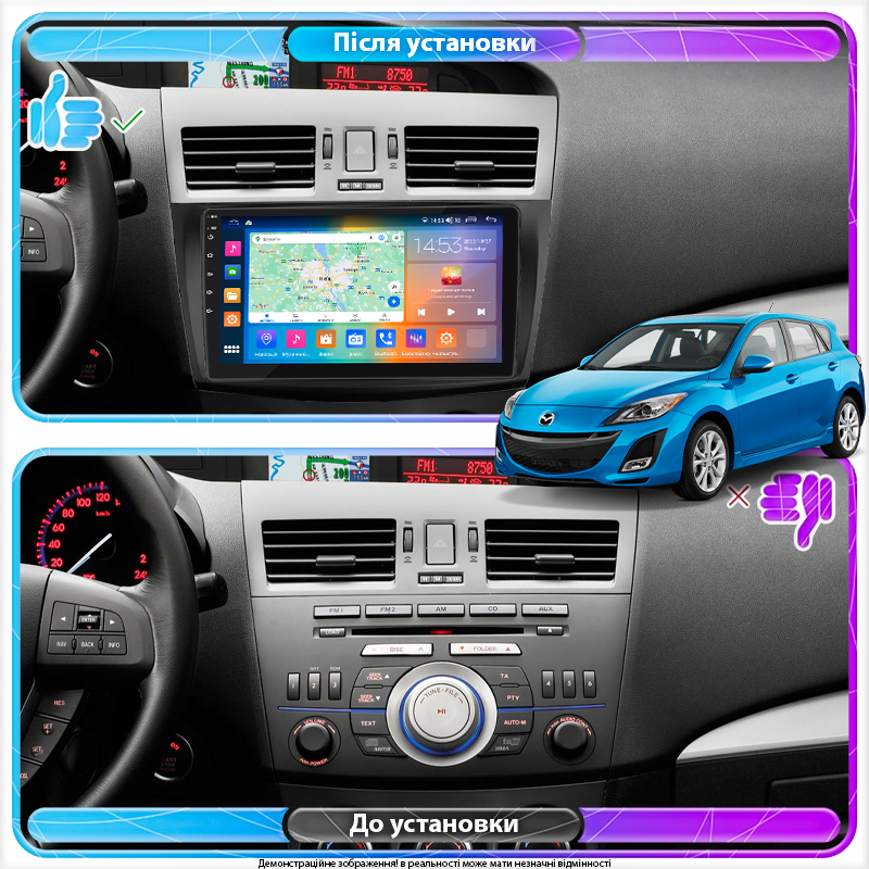 Штатная магнитола Lesko для Mazda 3 II (BL) Рестайлинг 2011-2013 экран 9" 4/64Gb CarPlay 4G Wi-Fi GPS Prime