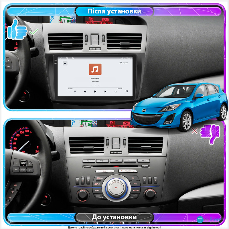 Штатная магнитола Lesko для Mazda 3 II (BL) Рестайлинг 2011-2013 экран 9" 4/64 QLED CarPlay 4G Wi-Fi GPS 360 Prime