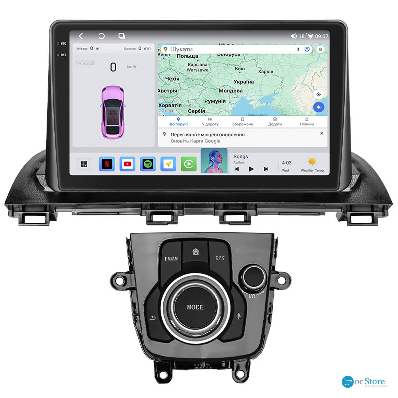 Штатная магнитола Lesko для Mazda 3 III (BM) Рестайлинг 2016-2019 экран 9" 4/64 QLED CarPlay 4G Wi-Fi GPS 360 Prime
