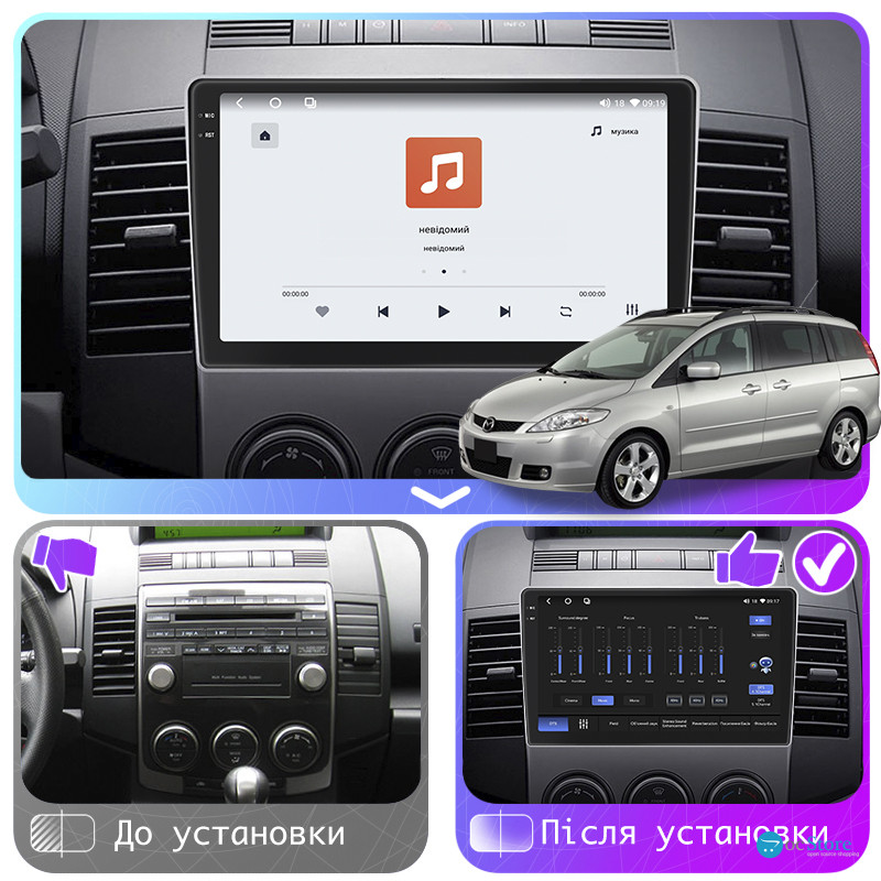 Штатная магнитола Lesko для Mazda 5 I (CR) 2005-2007 экран 9" 4/64 QLED CarPlay 4G Wi-Fi GPS 360 Prime