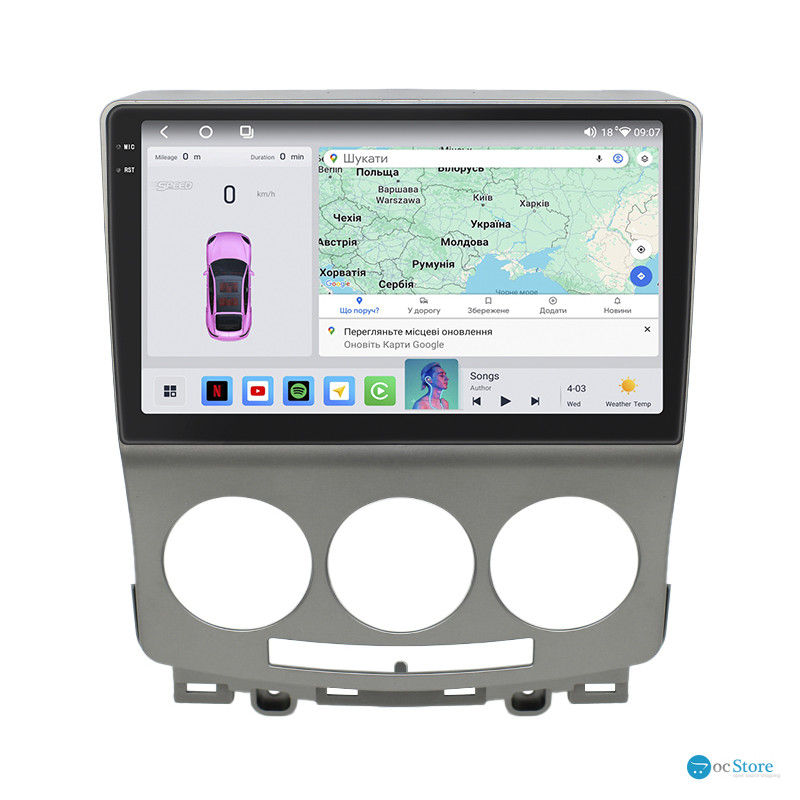 Штатная магнитола Lesko для Mazda 5 I (CR) Рестайлинг 2007-2010 экран 9" 4/64 QLED CarPlay 4G Wi-Fi GPS 360 Prime