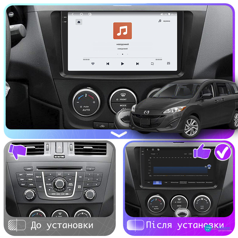 Штатная магнитола Lesko для Mazda 5 II (CW) 2010-2015 экран 9" 4/64 QLED CarPlay 4G Wi-Fi GPS 360 Prime
