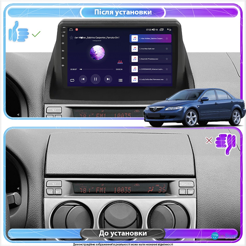 Штатная магнитола Lesko для Mazda 6 I (GG) 2002-2005 экран 9" 2/32Gb Wi-Fi GPS Base