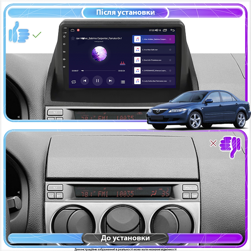 Штатная магнитола Lesko для Mazda 6 I (GG) 2002-2005 экран 9" 4/64Gb CarPlay 4G Wi-Fi GPS Prime