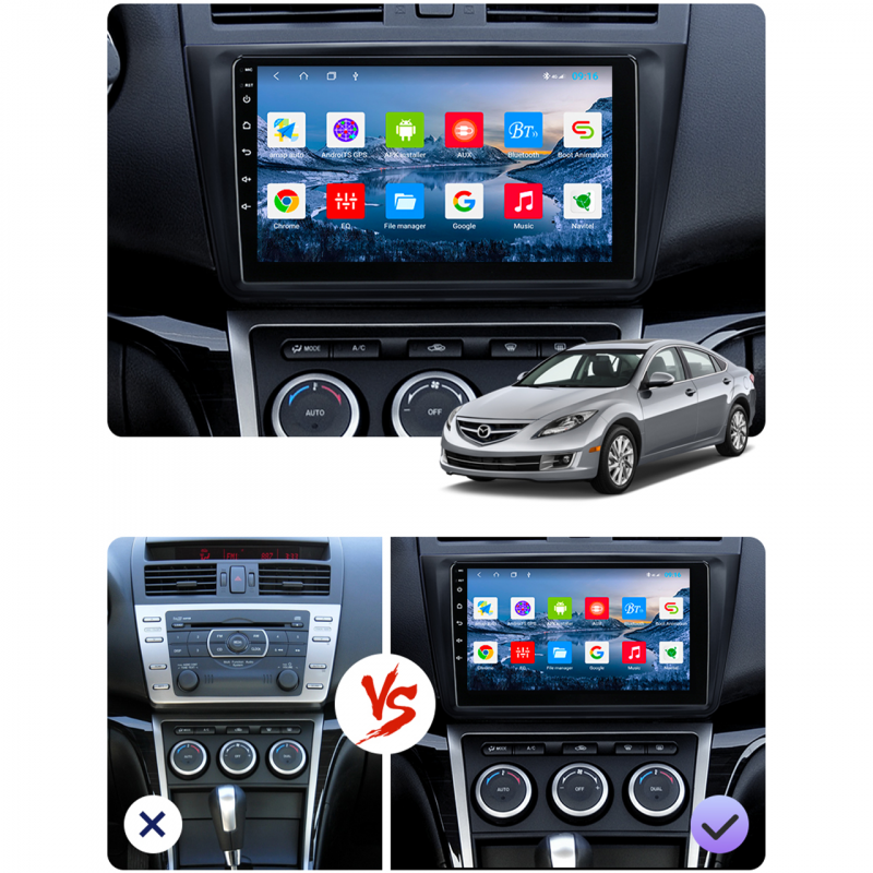 Штатная магнитола Lesko для Mazda 6 II (GH) Рестайлинг 2009-2013 экран 9" 2/32Gb Wi-Fi GPS Base