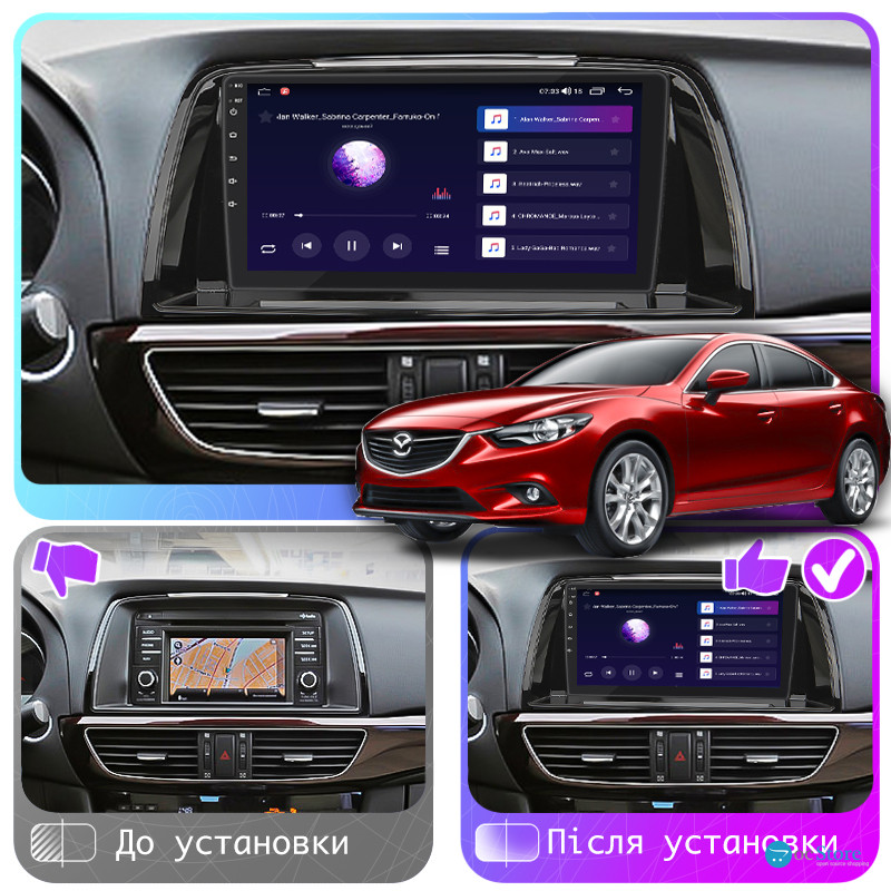 Штатная магнитола Lesko для Mazda 6 III (GJ) 2012-2015 экран 9" 2/32Gb CarPlay 4G Wi-Fi GPS Prime