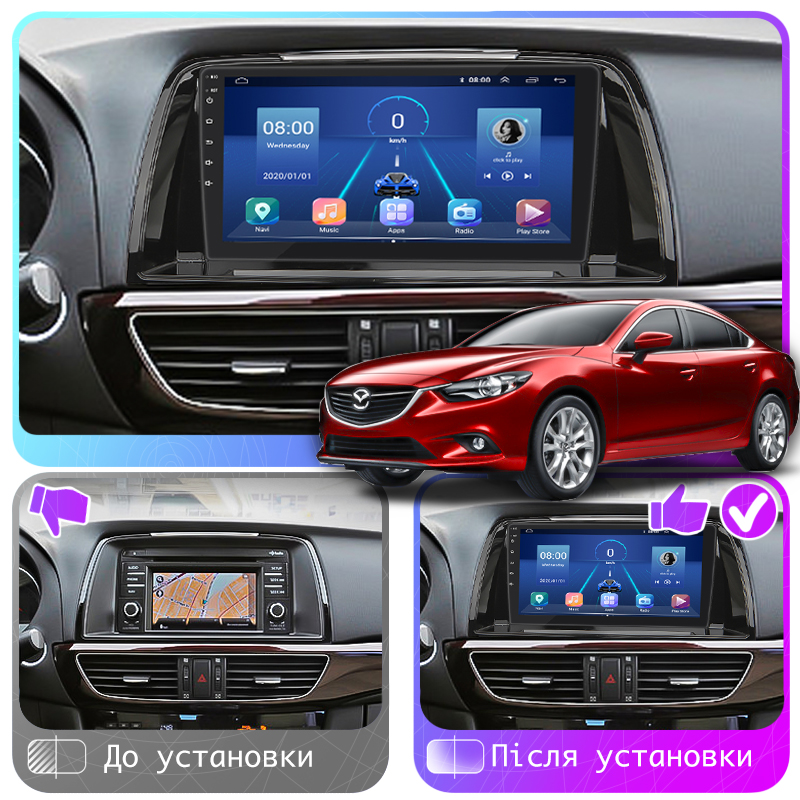 Штатная магнитола Lesko для Mazda 6 III (GJ) 2012-2015 экран 9" 4/64Gb 4G Wi-Fi GPS Top
