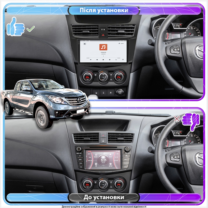 Штатная магнитола Lesko для Mazda BT-50 II Рестайлинг 2015-2020 экран 9" 4/64 QLED CarPlay 4G Wi-Fi GPS 360 Prime