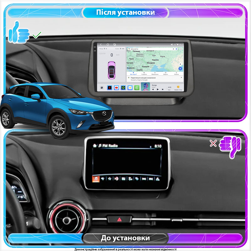 Штатная магнитола Lesko для Mazda CX-3 I Рестайлинг 2018-н.в. экран 9" 4/64 QLED CarPlay 4G Wi-Fi GPS 360 Prime