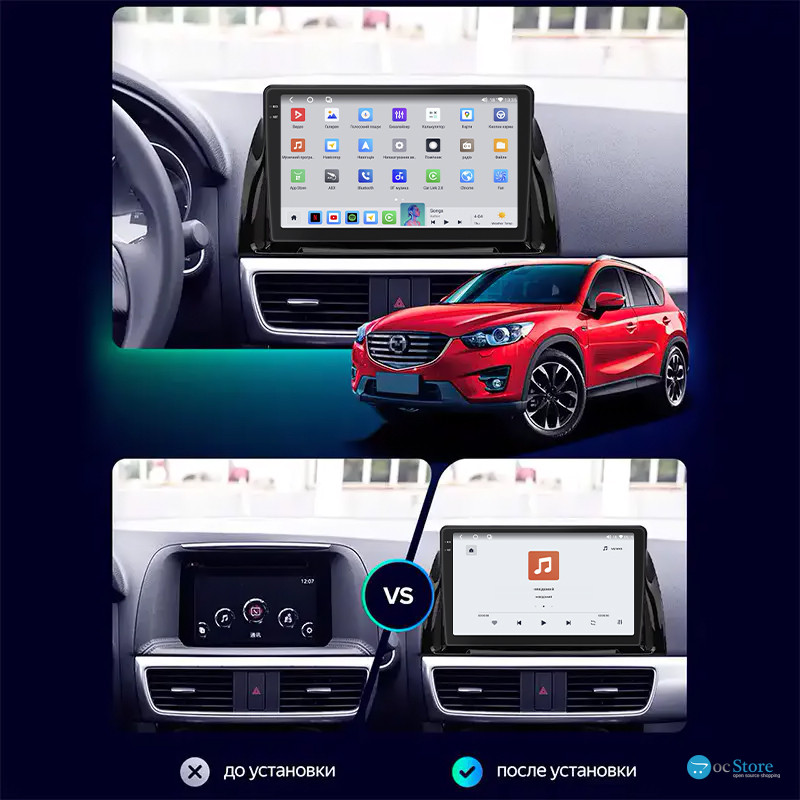 Штатная магнитола Lesko для Mazda CX-5 I Рестайлинг 2015-2017 экран 10" 4/64 QLED CarPlay 4G Wi-Fi GPS 360 Prime