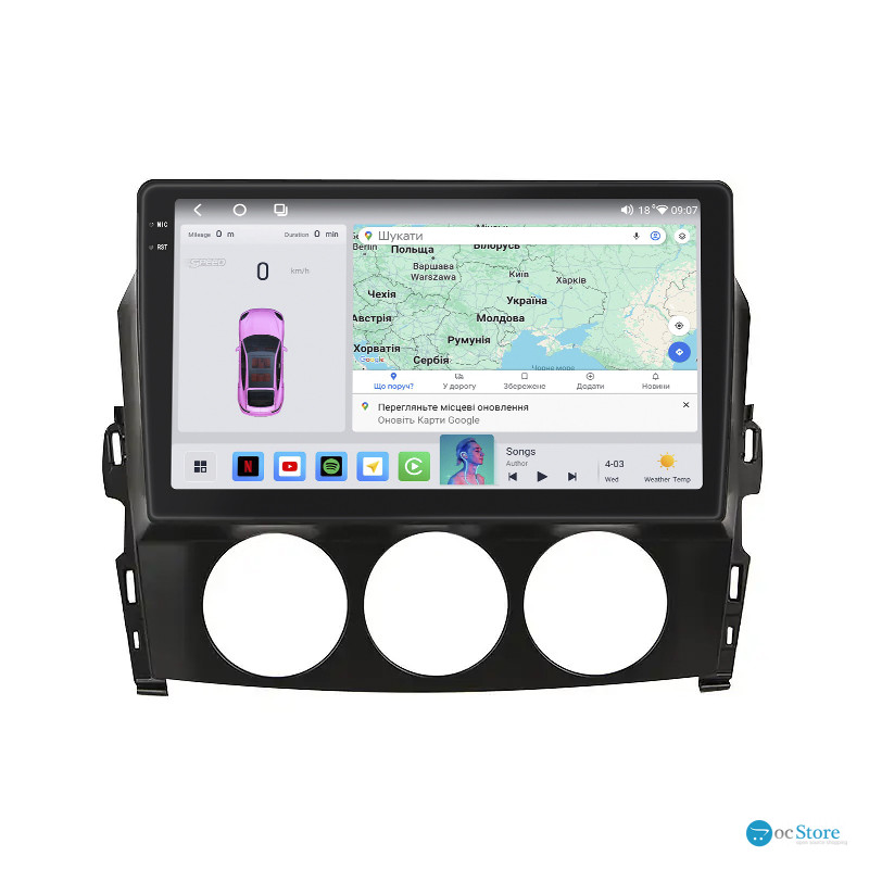 Штатная магнитола Lesko для Mazda MX-5 III (NC) Рестайлинг 2008-2015 экран 9" 4/64 QLED CarPlay 4G Wi-Fi GPS 360 Prime