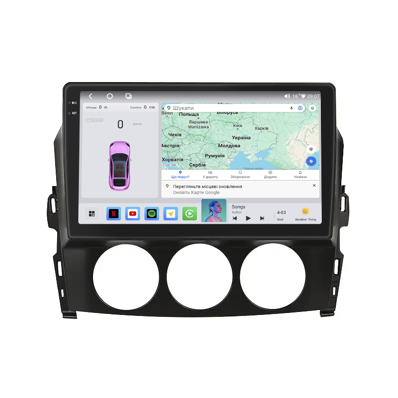 Штатная магнитола Lesko для Mazda MX-5 III (NC) Рестайлинг 2008-2015 экран 9" 4/64 QLED CarPlay 4G Wi-Fi GPS 360 Prime